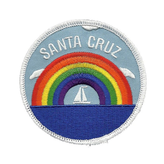 Santa Cruz Patch - Rainbow and Sailboat - Iron On California Souvenir Badge Emblem