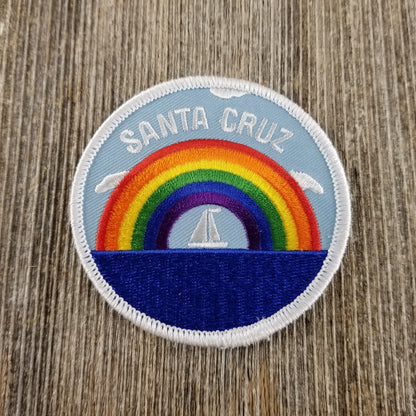 Santa Cruz Patch - Rainbow and Sailboat - Iron On California Souvenir Badge Emblem