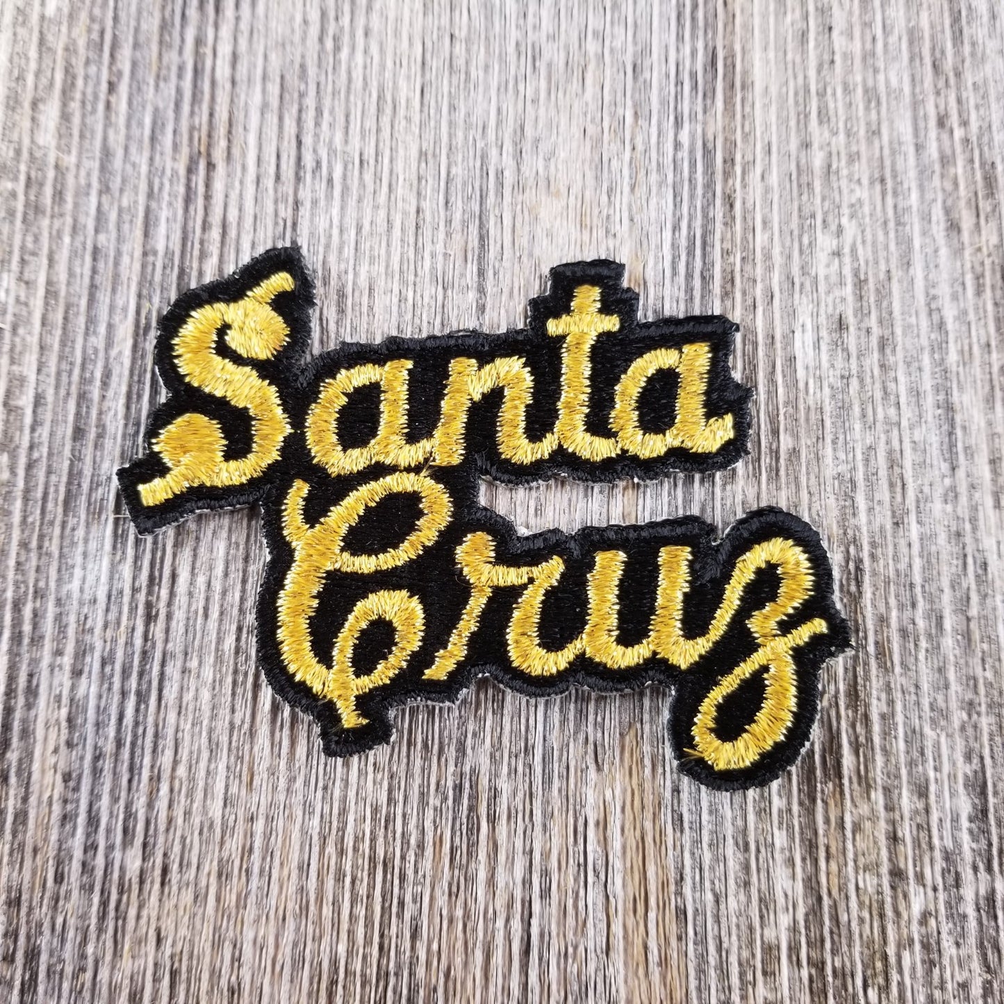 Santa Cruz Patch - Script Black and Gold - Iron On California Souvenir Badge Emblem