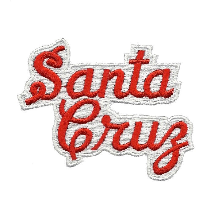 Santa Cruz Patch - Script Red and White - Iron on California Souvenir Badge Emblem