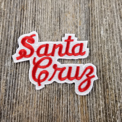 Santa Cruz Patch - Script Red and White - Iron on California Souvenir Badge Emblem