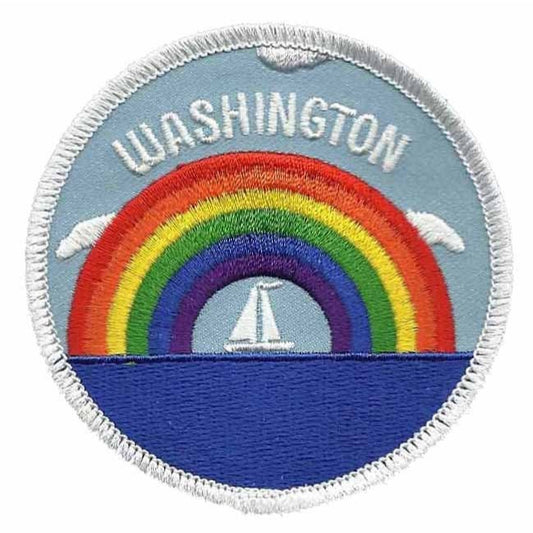 Washington Patch – Rainbow and Sailboat – Washington Souvenir – WA Travel Badge Emblem