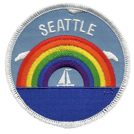 Seattle Patch - Rainbow and Sailboat - Iron On Washington Souvenir Badge Emblem