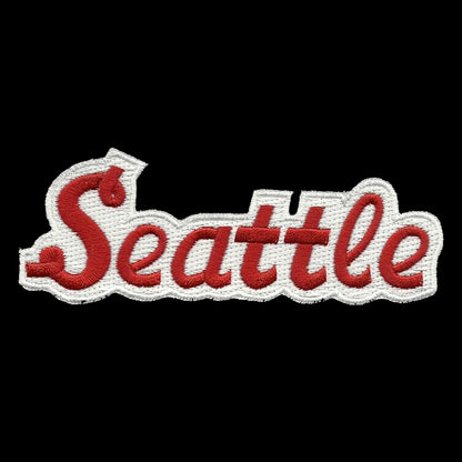 Seattle Patch - Script Red and White - Iron On Washington Souvenir Badge Emblem