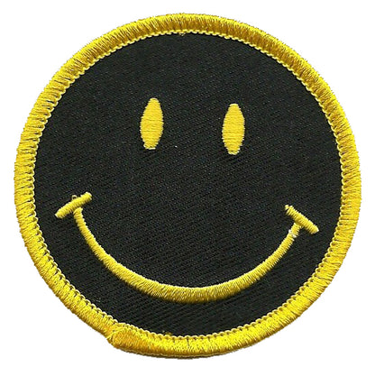 Smile Face Iron On Patch - Smile Yellow on Black Badge Emblem Applique Accessory