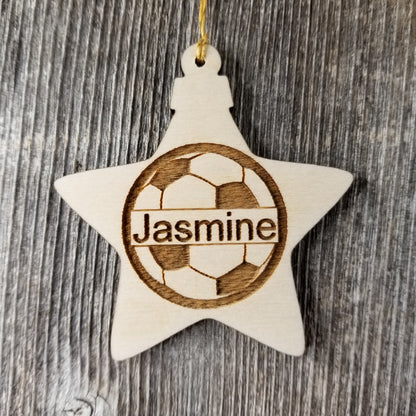 Soccer Ball Wood Ornament - Soccer Player Gift - Personalized Ornament - Star Shape