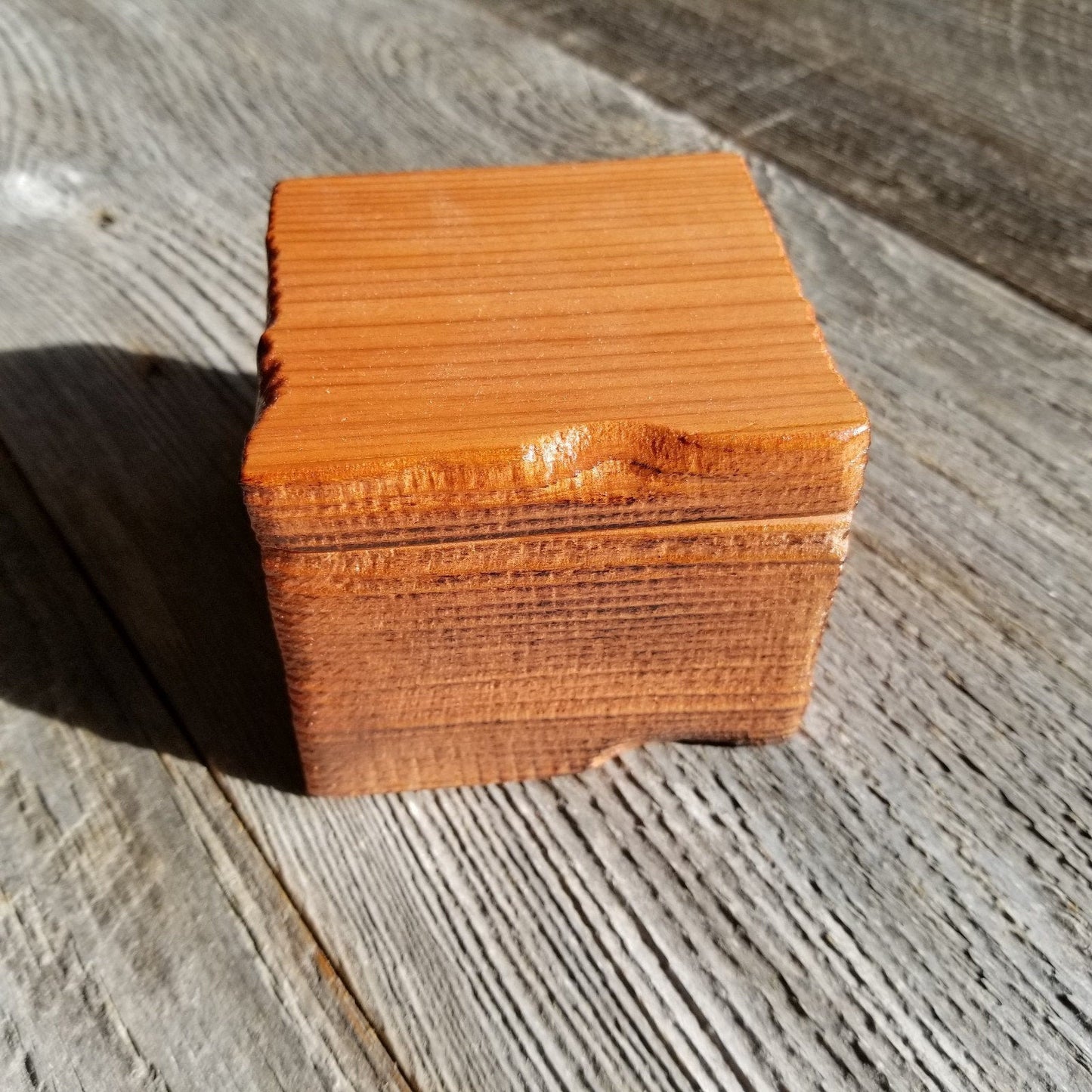 Wood Little Girl Jewelry Box Ring Box #402 Redwood Rustic Handmade California Redwood Jewelry Box Storage Box Square 3 inch