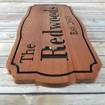 Family Name Custom Sign Est with Date Carved Sign Handmade Last Name Personalized California Redwood