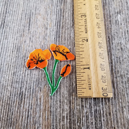 California Poppies Iron On Patch - Cutout Shape - California Souvenir - CA Badge Emblem 1.5"