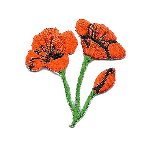 California Poppies Iron On Patch - Cutout Shape - California Souvenir - CA Badge Emblem 1.5"