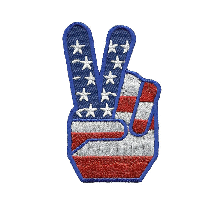 Fingers Peace Sign Iron on Patch USA Flag - Badge Emblem Applique Accessory
