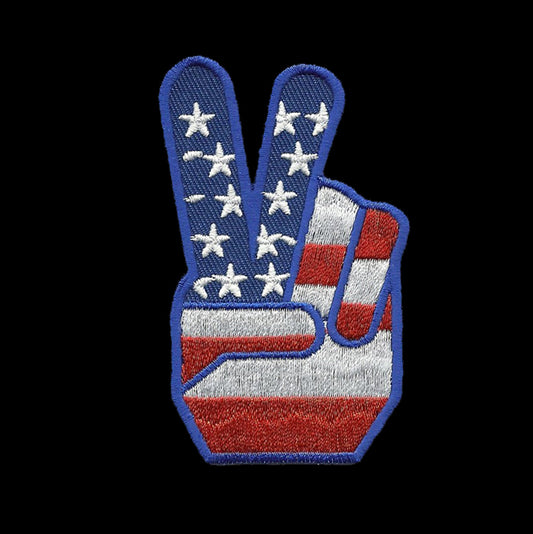 Fingers Peace Sign Iron on Patch USA Flag - Badge Emblem Applique Accessory