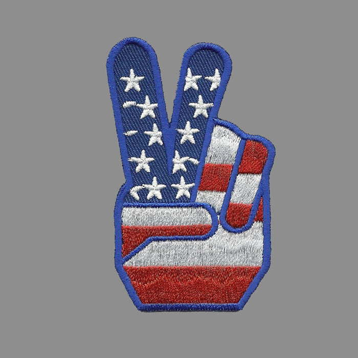 Fingers Peace Sign Iron on Patch USA Flag - Badge Emblem Applique Accessory