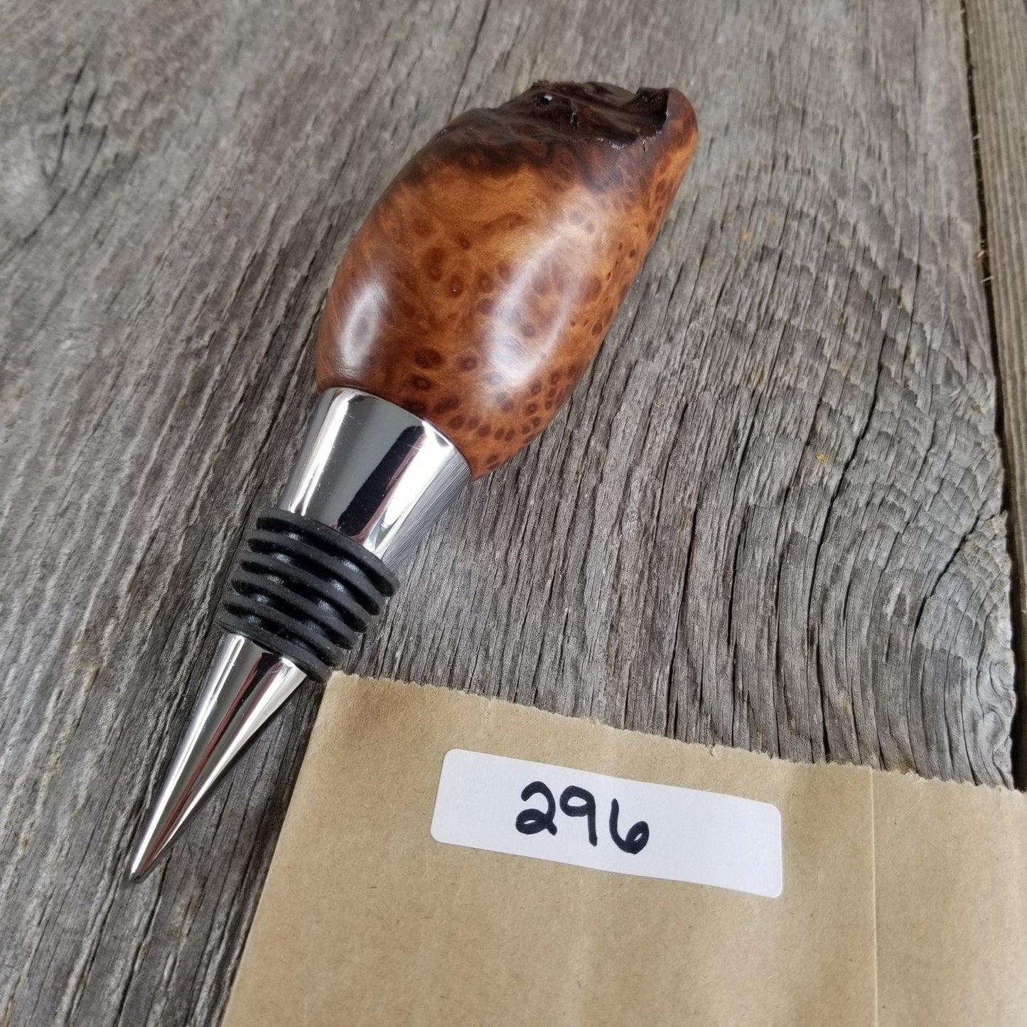 Wood Wine Bottle Stopper Redwood Burl USA  Made #296 Housewarming Gift