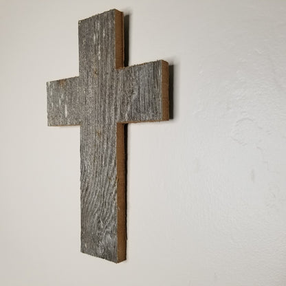 Wood Wall Cross - Wooden Cross - Barn Wood Weathered Gray 14"