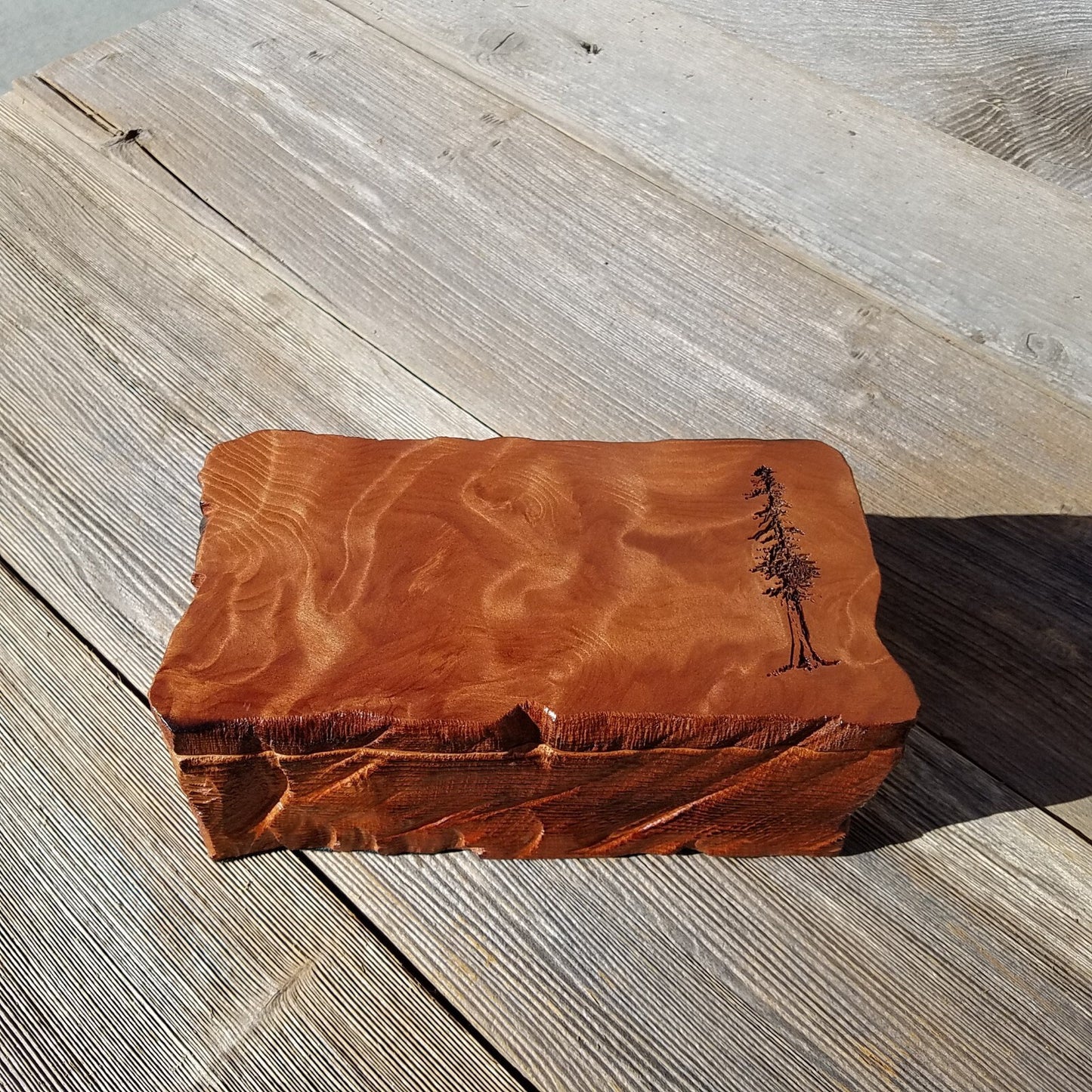 Wood Jewelry Box Redwood Tree Engraved Rustic Handmade Curly Wood #352 Mens Valet Christmas Gift 5th Anniversary