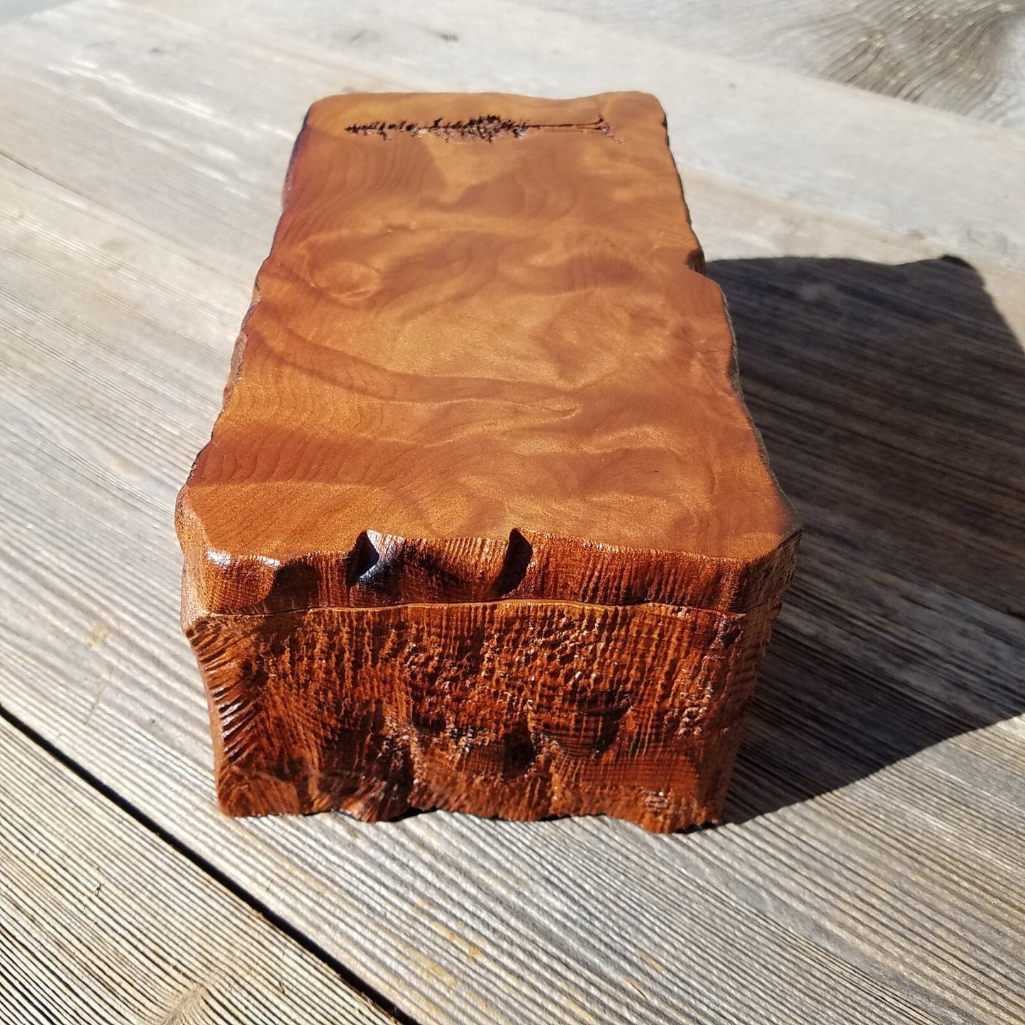 Wood Jewelry Box Redwood Tree Engraved Rustic Handmade Curly Wood #352 Mens Valet Christmas Gift 5th Anniversary