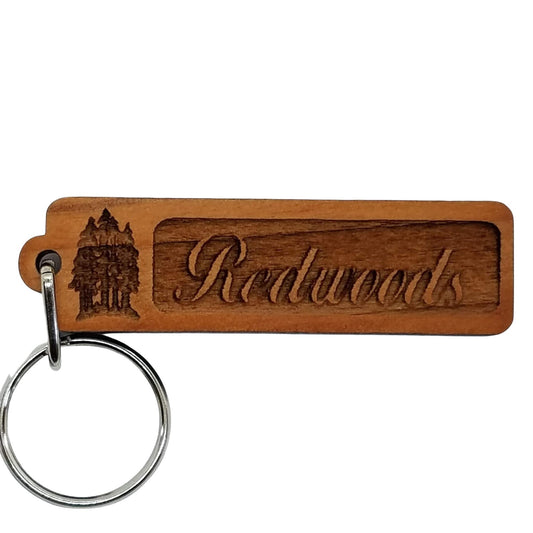 Redwood Trees Grove Wood Keychain Rectangle California Redwood Keyring