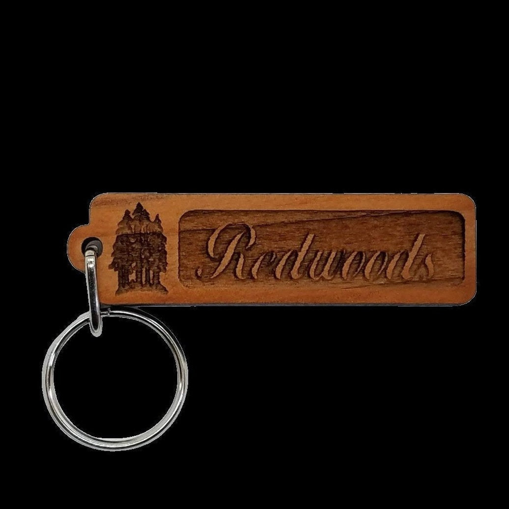 Redwood Trees Grove Wood Keychain Rectangle California Redwood Keyring