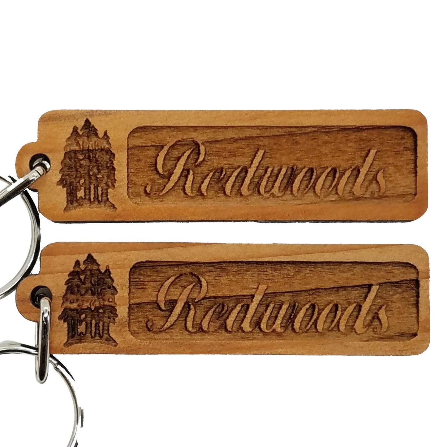 Redwood Trees Grove Wood Keychain Rectangle California Redwood Keyring