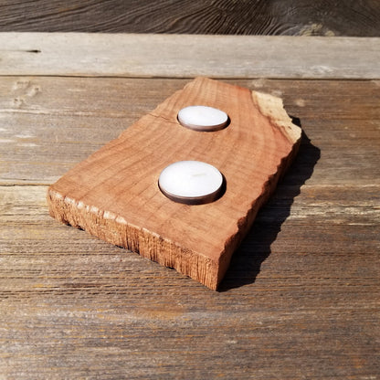 Tealight Candle Holder 2 Candles Wood Rustic Home Decor Handmade Wood Gift #528 Unique One of a Kind Gift Raw Unfinished Natural Redwood