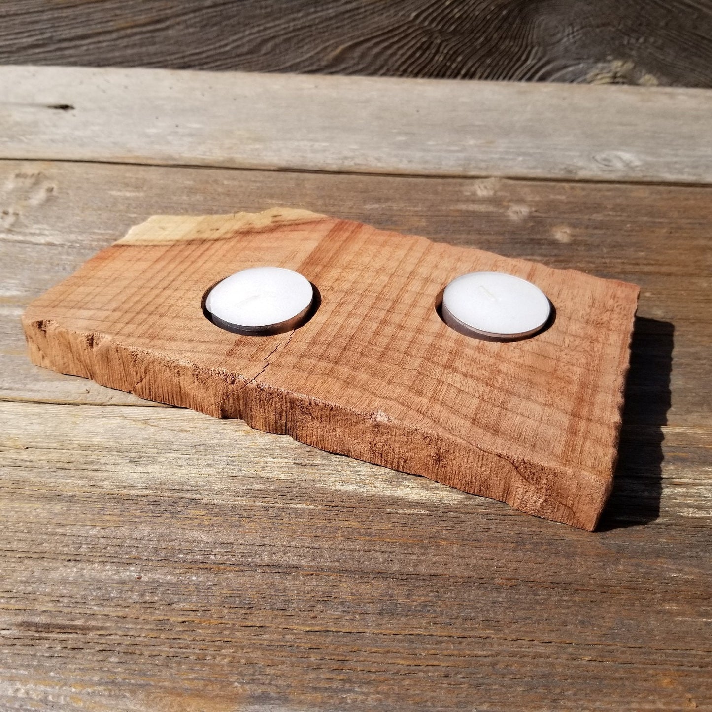 Tealight Candle Holder 2 Candles Wood Rustic Home Decor Handmade Wood Gift #528 Unique One of a Kind Gift Raw Unfinished Natural Redwood