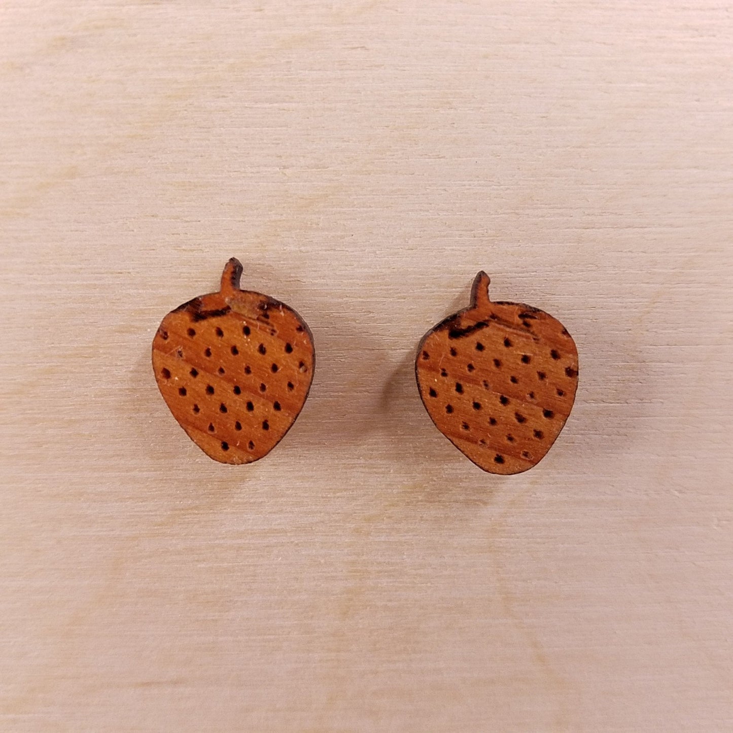 Strawberry Earrings - Wood Earrings - California Redwood Stud Earrings - Post Earrings - Strawberry Lover - Fun Earrings