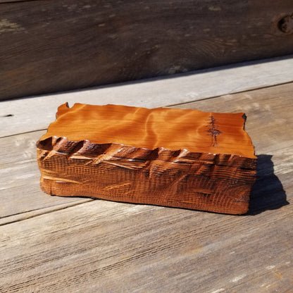 Handmade Wood Box with Redwood Tree Engraved Rustic Handmade Curly Wood #506 California Redwood Jewelry Box Storage Box