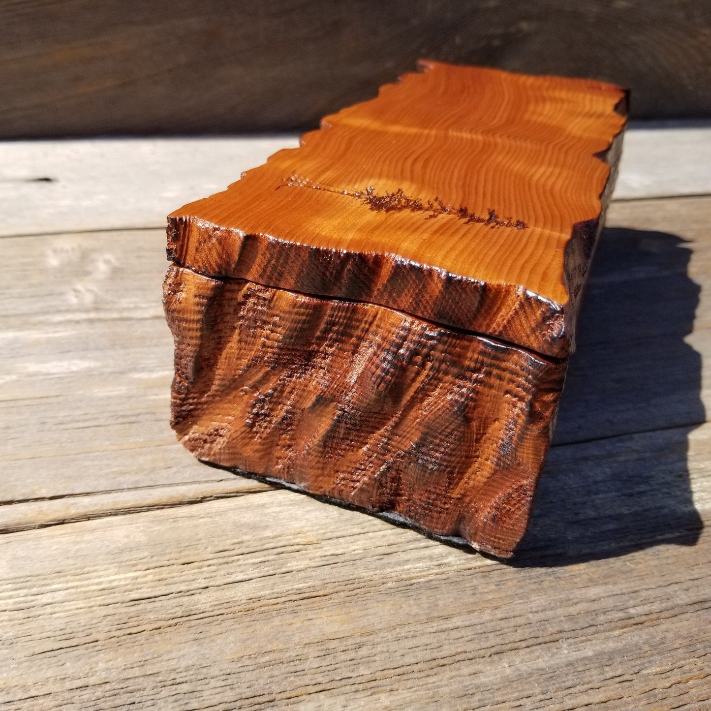 Handmade Wood Box with Redwood Tree Engraved Rustic Handmade Curly Wood #506 California Redwood Jewelry Box Storage Box