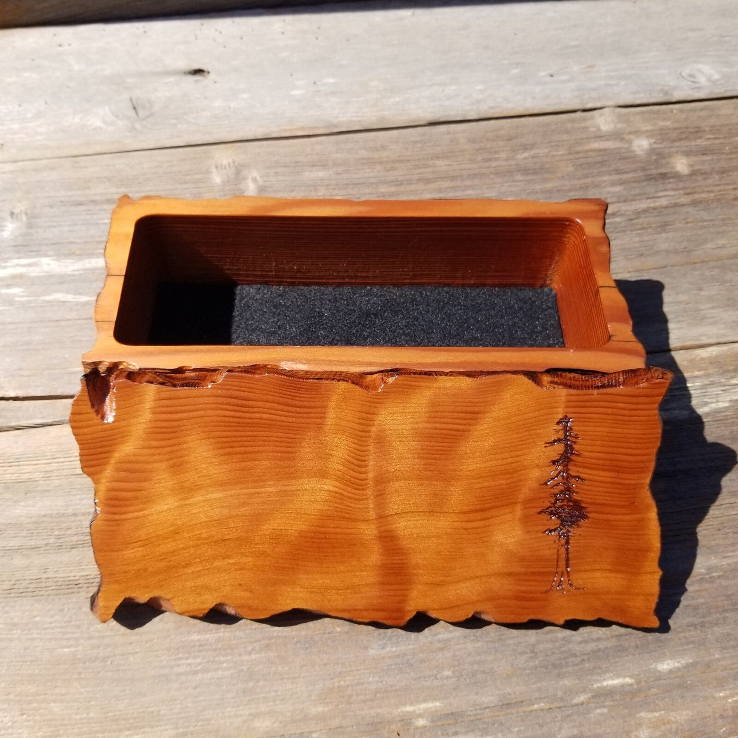 Handmade Wood Box with Redwood Tree Engraved Rustic Handmade Curly Wood #506 California Redwood Jewelry Box Storage Box