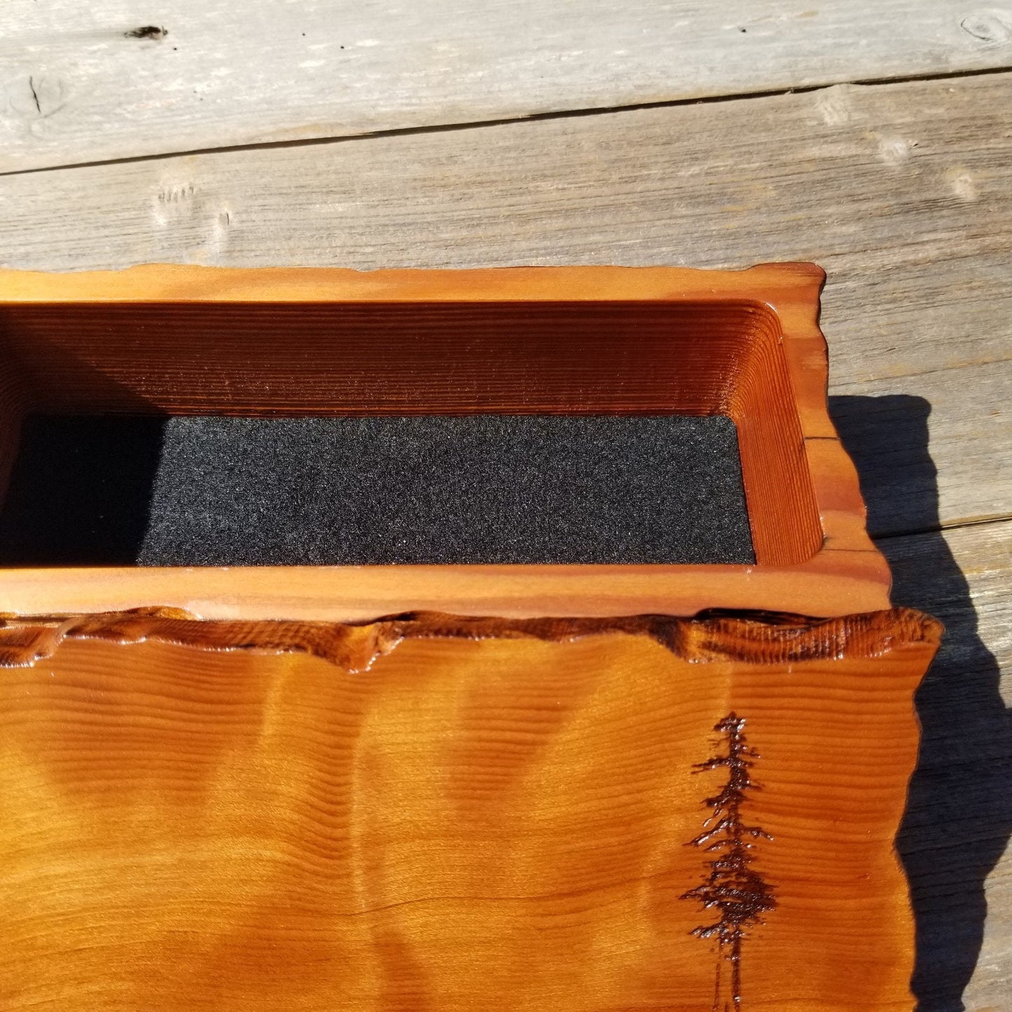 Handmade Wood Box with Redwood Tree Engraved Rustic Handmade Curly Wood #506 California Redwood Jewelry Box Storage Box