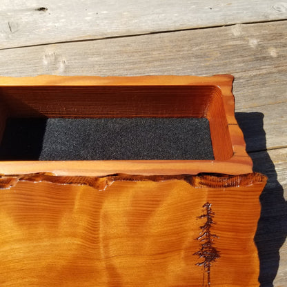 Handmade Wood Box with Redwood Tree Engraved Rustic Handmade Curly Wood #506 California Redwood Jewelry Box Storage Box