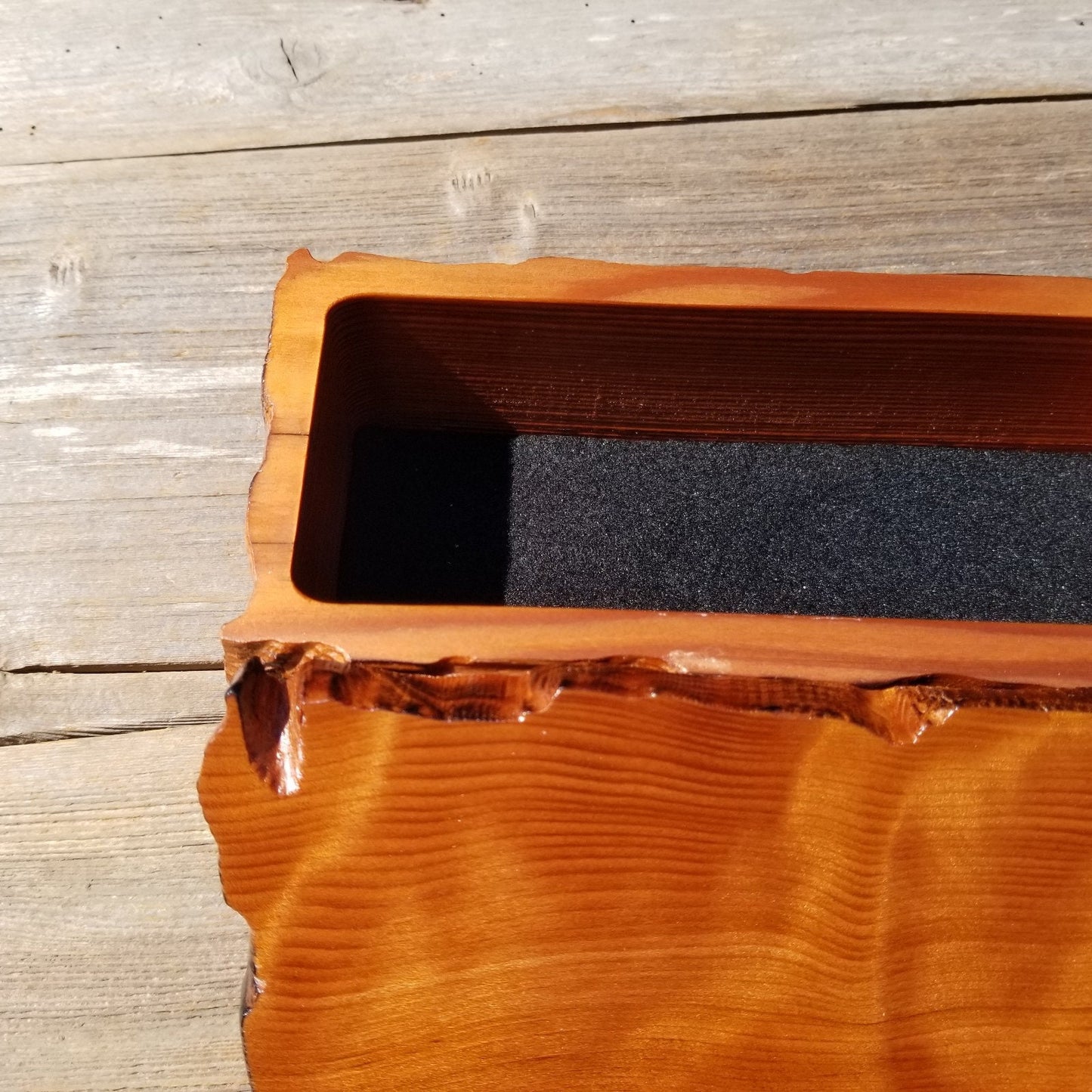 Handmade Wood Box with Redwood Tree Engraved Rustic Handmade Curly Wood #506 California Redwood Jewelry Box Storage Box