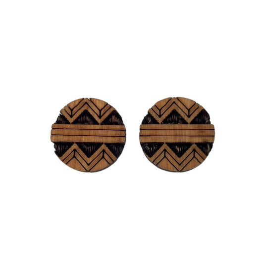 Abstract Tribal Type Pattern Earrings - Cherry Wood Earrings - Stud Earrings - Post Earrings