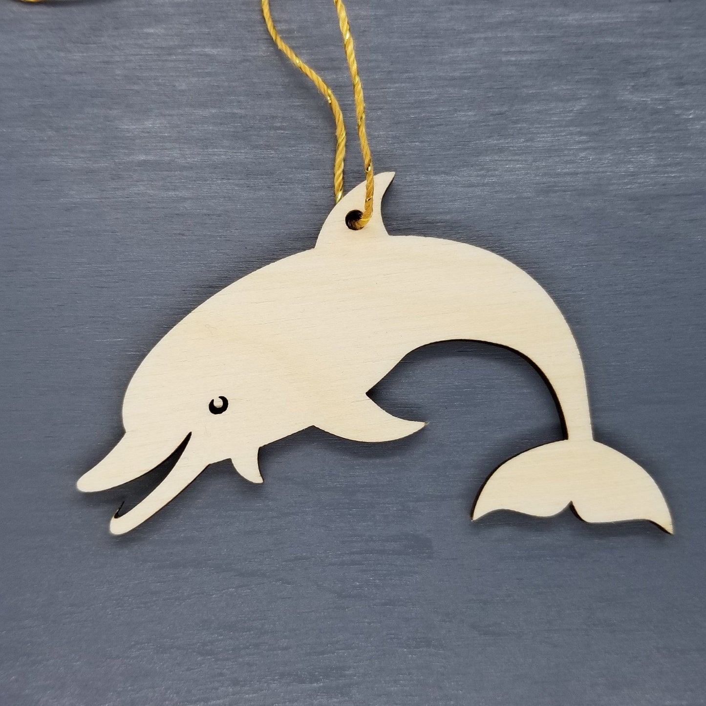 Dolphin Ornament - Handmade Wood Ornament - Smiling Dolphin Horizontal - Christmas Ornament 3 Inch