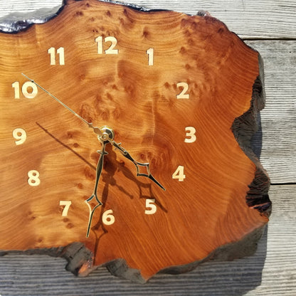 Wood Wall Clock Redwood Clock Handmade Wall Hanging Rustic Wedding Gift Burl Live Edge #486 Anniversary Small