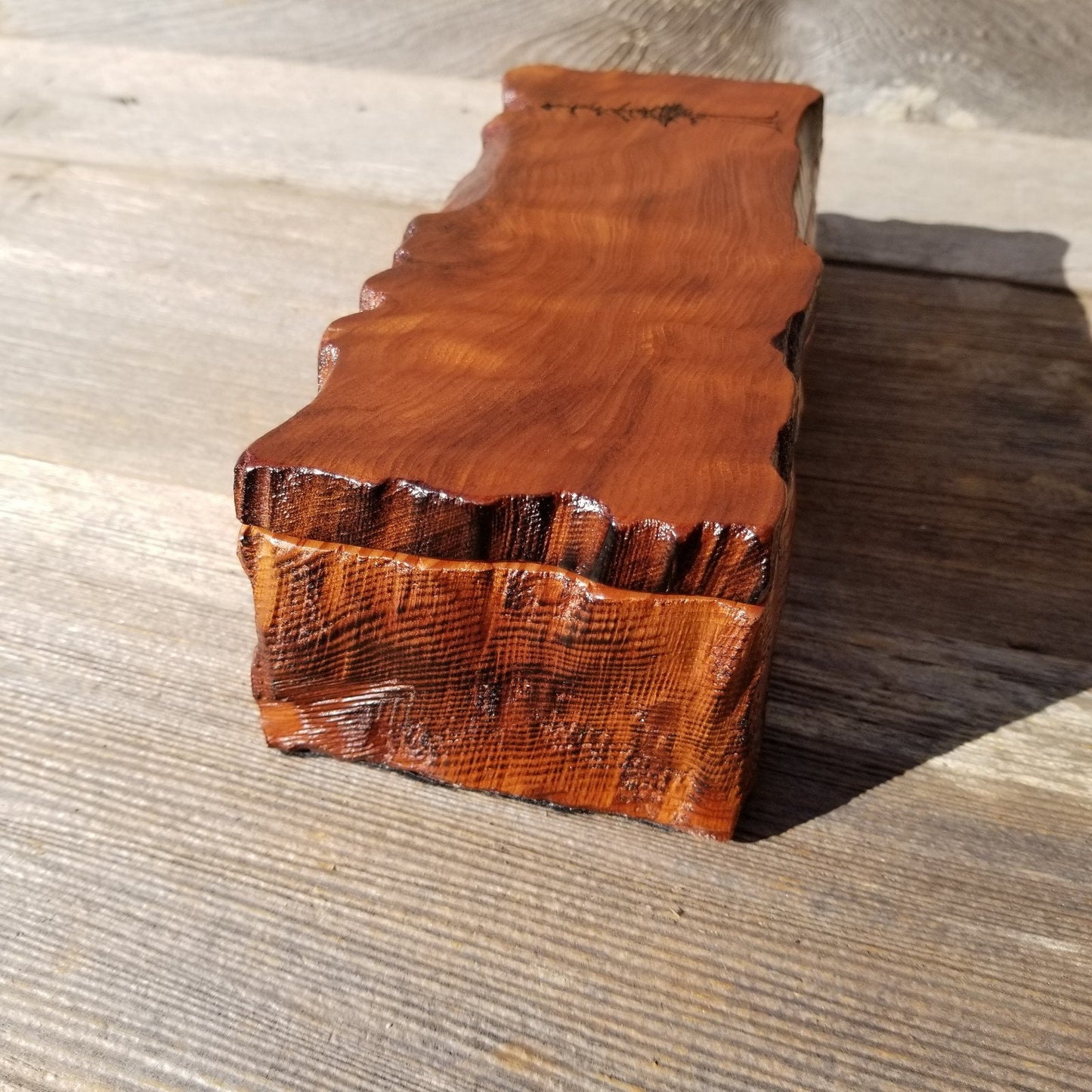 Redwood Jewelry Box Curly Wood Engraved Rustic Handmade California #438 Memento Box, Valentine's Day Gift