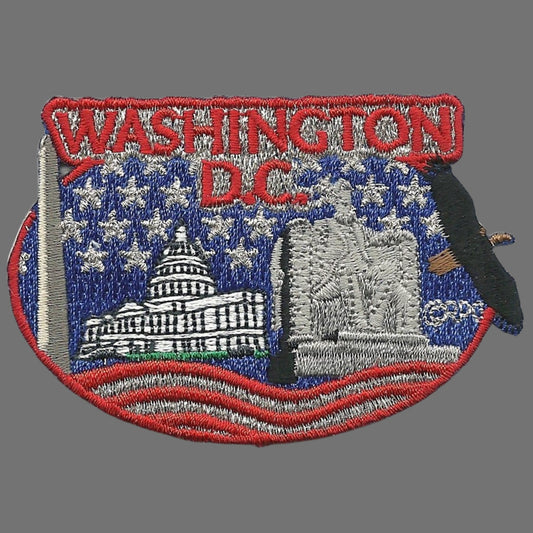 Washington DC Patch – DC State Travel Patch Souvenir Applique 3" Iron On US Capital Abraham Lincoln State Washington Monuments Bald Eagle