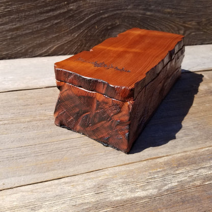 Handmade Wood Box with Redwood Tree Engraved Rustic Handmade Curly Wood #496 California Redwood Jewelry Box Storage Box