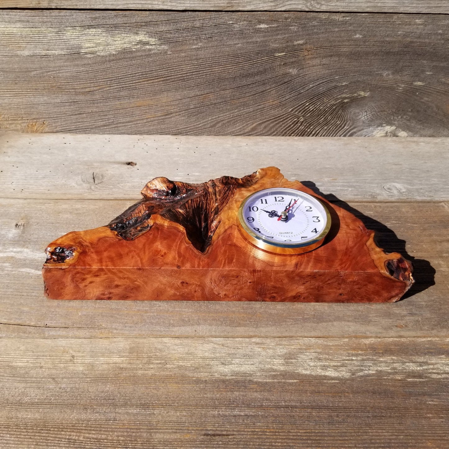 Redwood Burl Wood Clock Mantle Desk Office Gifts for Men #571 - 2 Tone Sitting Wood Table Shelf Wedding Gift Birthday Gift