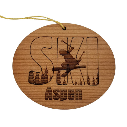 Wholesale Aspen Colorado Ski Ornament - Wood CO Souvenir - Ski Resort Skiing Skier Trees