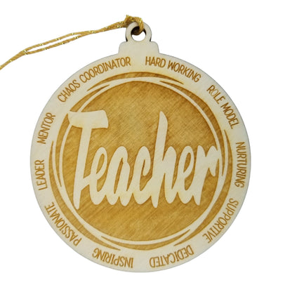 Teacher Christmas Ornament - Character Traits - Handmade Wood Ornament -  Gift for Teachers - Teacher Gift Role Model Dedicated Mentor 3.5"