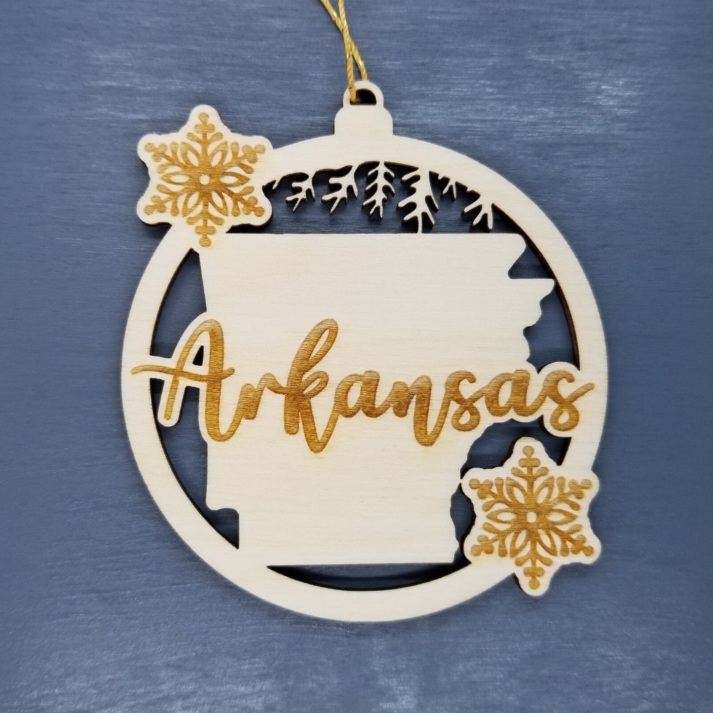 Wholesale Arkansas Ornament - State Shape with Snowflakes Cutout AR Souvenir