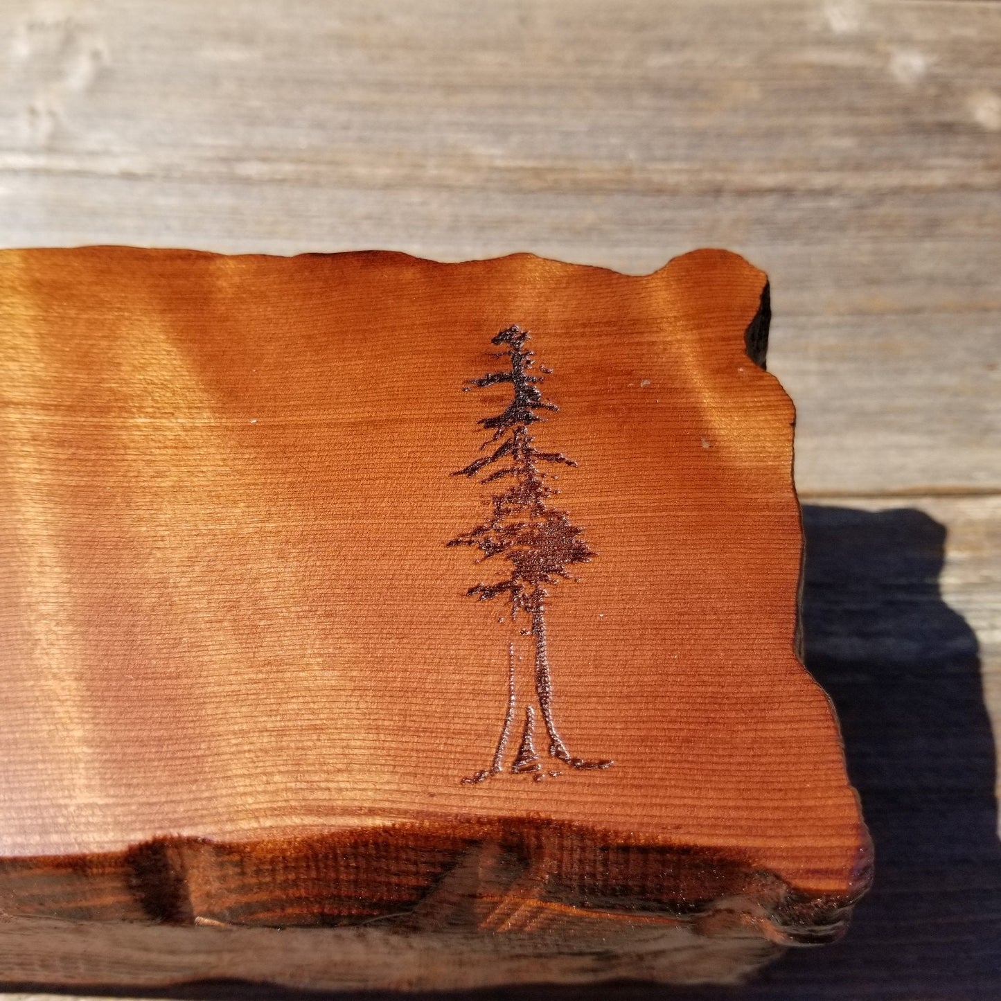 Wood Jewelry Box Redwood Tree Engraved Rustic Handmade Curly Wood #510 Mens Valet Christmas Gift 5th Anniversary