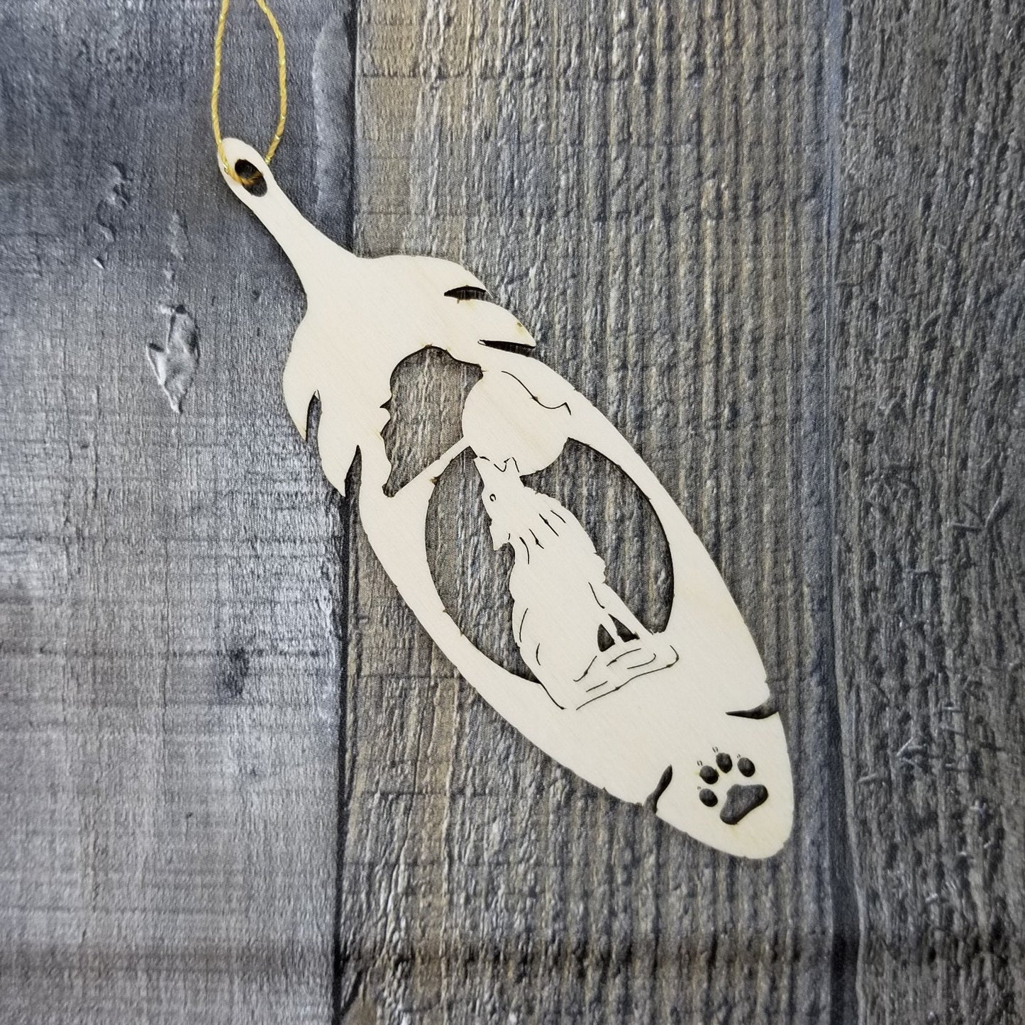 Fairbanks Alaska Wolf Christmas Ornament Wood Laser Cut Handmade in USA Souvenir Memento Leaf 5.375" Travel Gift AK