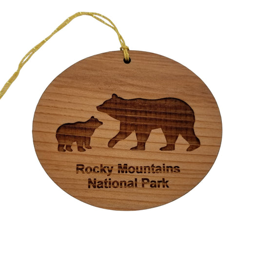 Rocky Mountains Ornament With Mama Bear and Cub Handmade Wood Ornament Rocky Mountain National Park Colorado Souvenir CO Christmas Ornament