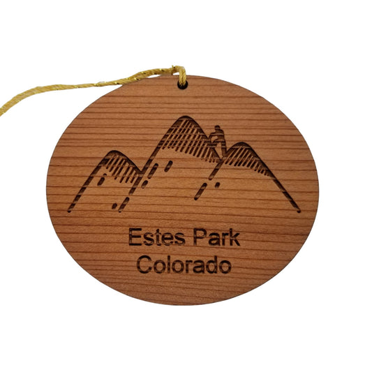 Estes Park CO Ornament - Hiker Hiking Mountains - Handmade Wood - Colorado Souvenir Christmas Ornament Travel Gift 3 Inch Rocky Mountains