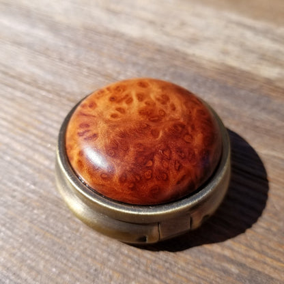 Redwood Pill Box 3 Sections Handmade Top California Burl #421 Souvenir Memento Mothers Day Gift Antique Bronze