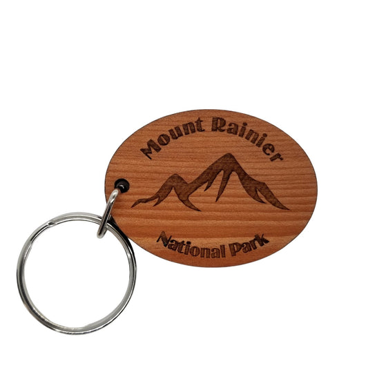 Mount Rainier WA Keychain Mountains Wood Keyring Washington National Park Souvenir Ski Resort Skiing Skier Key Tag Bag Snowboarding