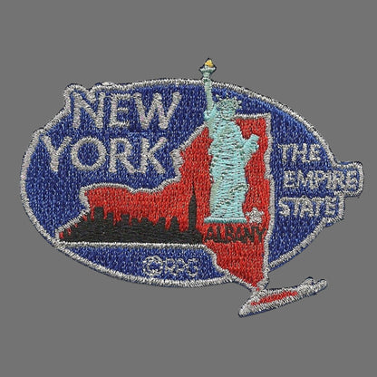 New York Patch – NY State Travel Patch Souvenir Applique 3" Iron On The Empire State Albany Statue of Liberty Skyline City Scape